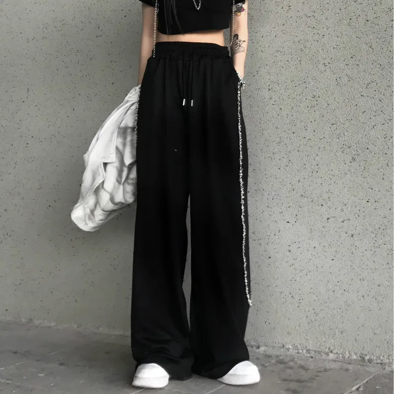 HOUZHOU Goth Harajuku Juoda Plati Koja Kelnės Moterims Gotikos Streetwear 2021 M. Pavasarį korėjos Mados Tiesiai Negabaritinių Atsitiktinis Kelnės