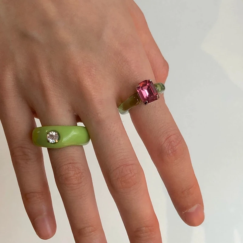 AOMU Naujas Mados Mininalist Candy Spalva Crystal Žiedą Vasaros Mielas Geometrinis Turas Dervos Žiedai Moterų, Mergaičių, Šaliai, Papuošalai