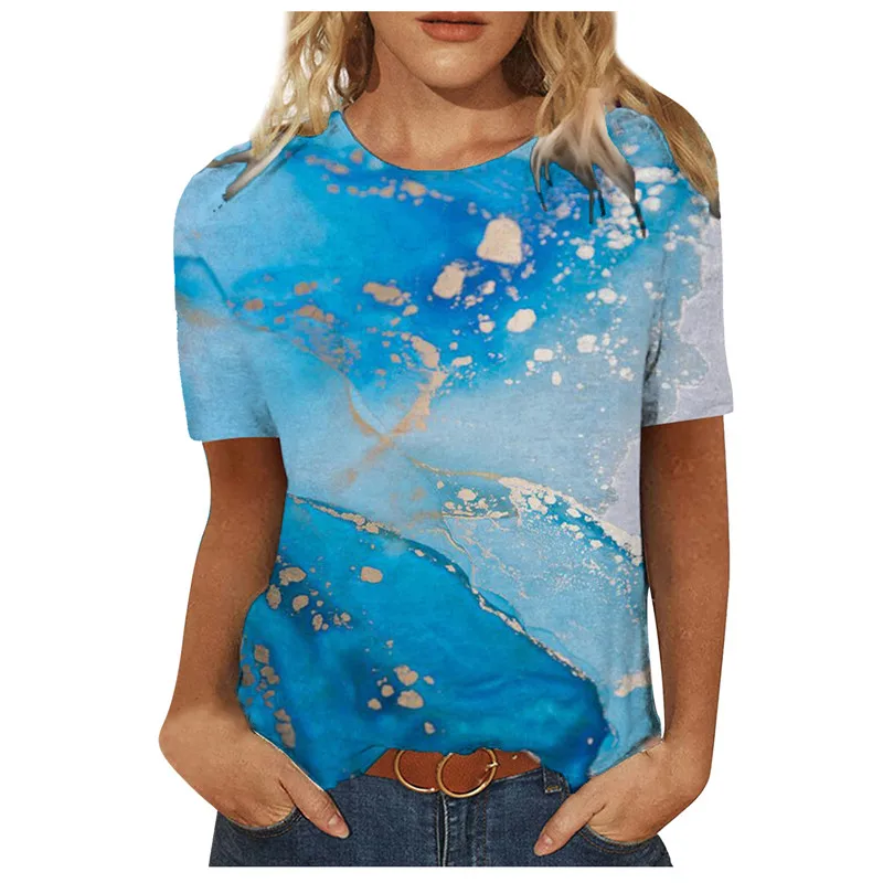Moterų 3D Kraštovaizdžio Tapybos Padėties nustatymo Saulėgrąžų Print T Shirt 2021 Naujas Vasaros Derliaus Atsitiktinis Trumpas Rankovės O-Kaklo Plius Dydis Viršų