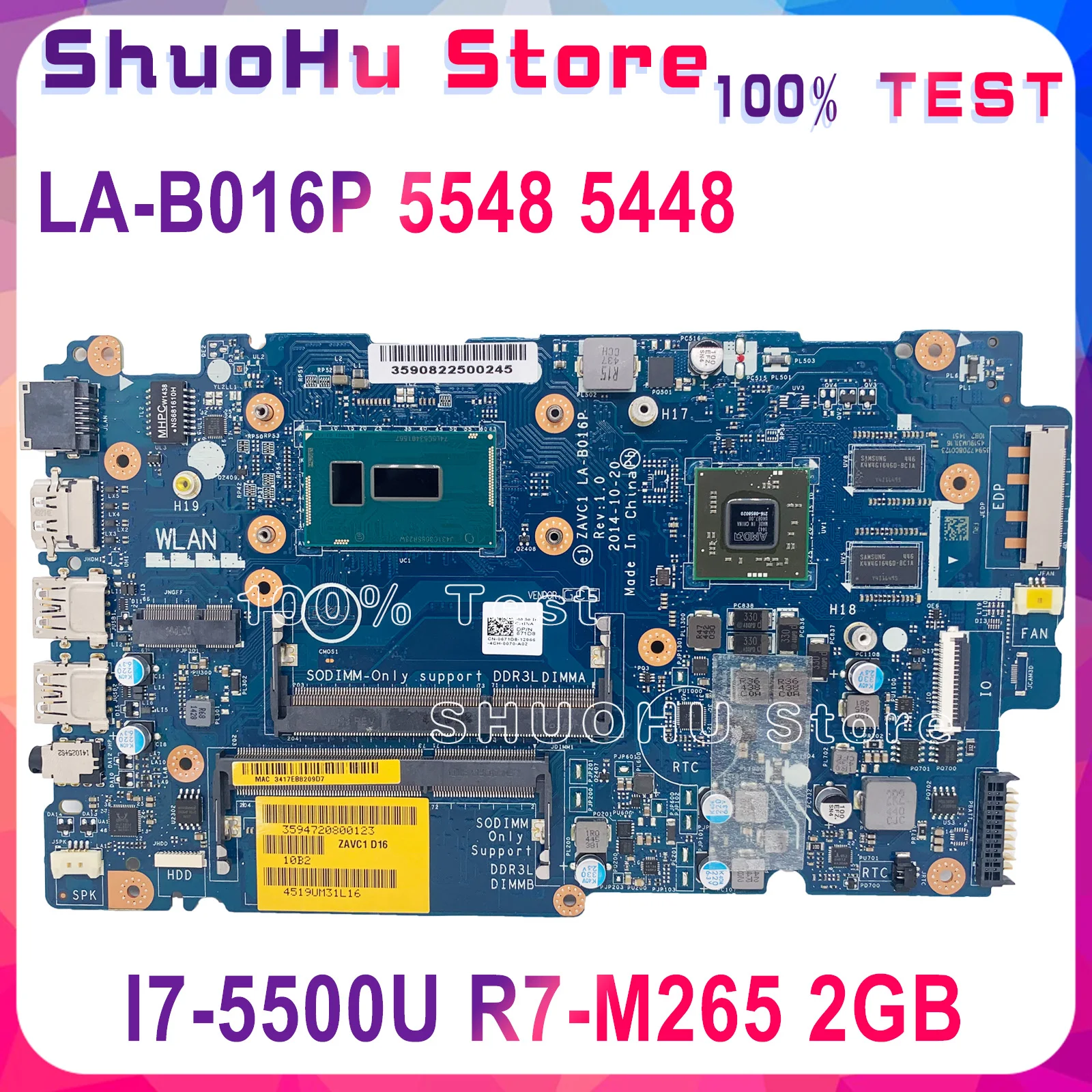 KEFU LA-B016P Mainboard Dell Inspiron 5548 5547 5448 Nešiojamas Plokštė originalus Bandymas I7-5500U CPU R7-M265 2GB GPU