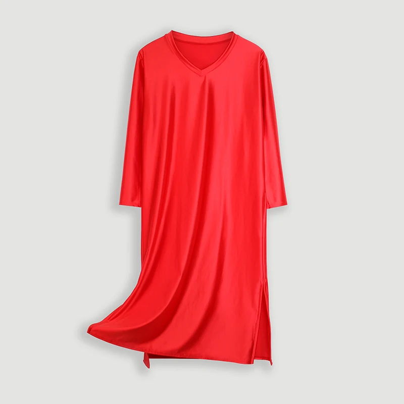 DROZENO Suknelė šilkinis spalvos ilgas sijonas ilgomis rankovėmis prarasti namus paslaugų vientisas pižama V-kaklo, ilgai nightdress