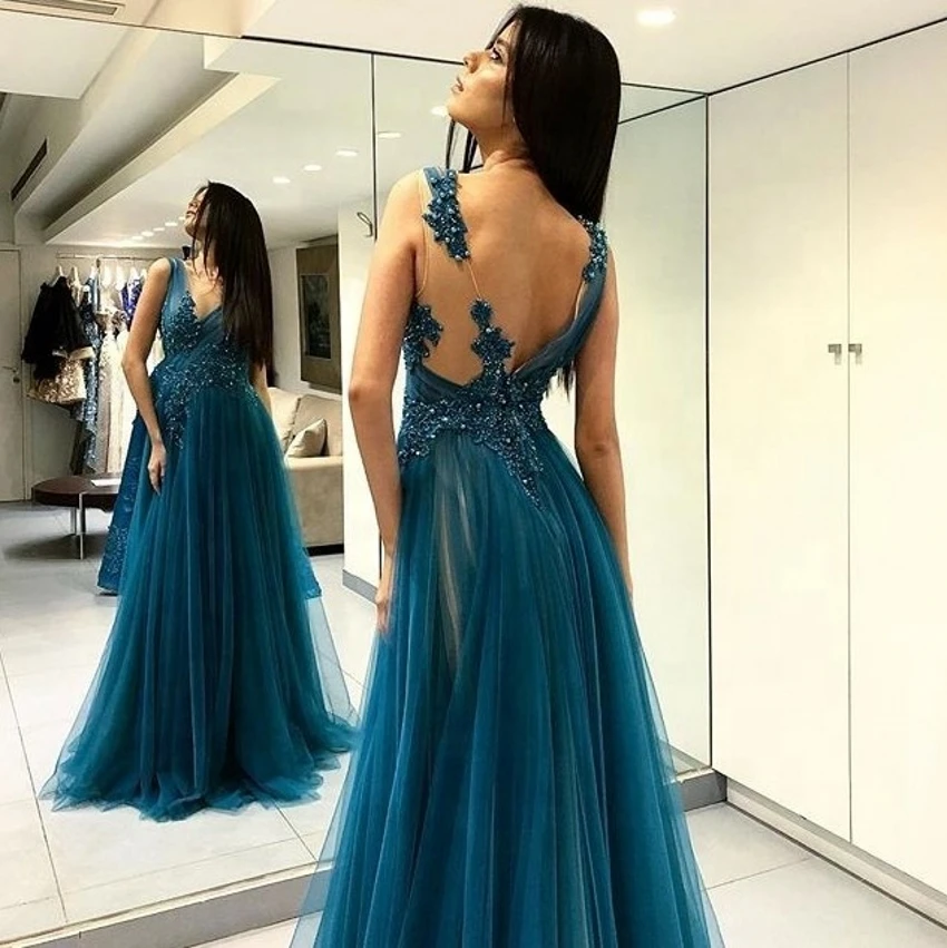 Caftan2021 Appliques Zawalcowany Dubajus Kaftan Vakaro suknelės Mėlynos spalvos Tiulio Padalinta Saudo Arabijos Promenadzie Suknelė Oficialią Suknelės