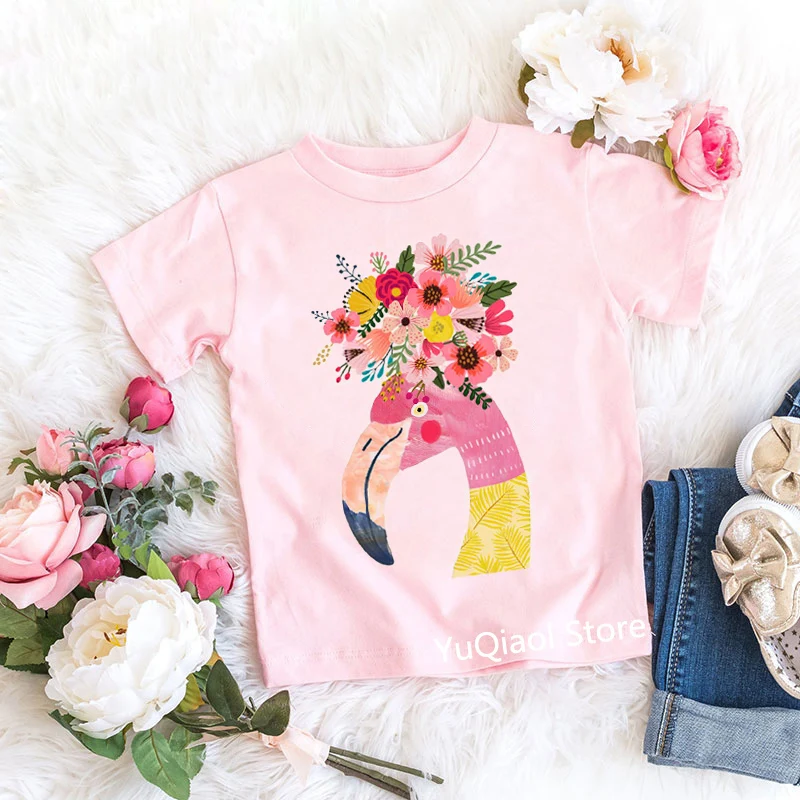 Mielas kūdikis mergaičių marškinėliai pink marškinėlius gėlių arklys/Teddy/flamigo/triušiai/bear gyvūnų spausdinti harajuku kawaii vasaros vaikų drabužių viršų