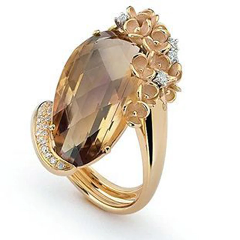 Prabanga Princesė Diana Kate Šampano Crystal Žiedą, Lašo Formos, Didelis Cirkonis Vestuvių, Sužadėtuvių Žiedai Moterims Boho Papuošalai