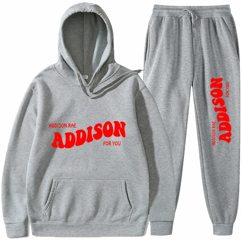 Addison Rae Hoodies Dviejų dalių Komplektas Tracksuit ilgomis Rankovėmis Hoodie+Jogger Ziajać Hip-Hop Stiliaus Streetwear & Kelnes Vyrų Rinkiniai, Negabaritinių