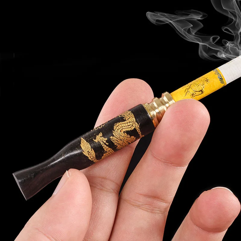 1Pc Retro, Rankų darbo Ebony Drožyba Dragon Rūkymo Dūmų Vamzdžių Tiek Tiesiai Filtras Mediniai Tabako Filtro Cigarečių Turėtojas