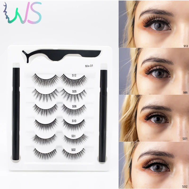 3D Lipni akių kontūro Blakstienų Rinkinys 6 Pairs Natūrali Lipni Blakstienas Su Linijinės Pincetu Didmeninė Makiažas Netikrą Blakstienas Moterų