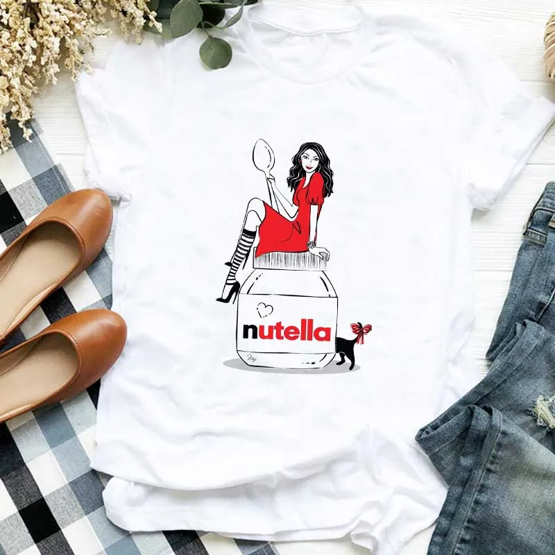 Vasaros marškinėliai Nutella Spausdinti moteriški marškinėliai 90s Ulzzang Mados Grafika Mielas Animacinių filmų Mados Tumblr Moteriški marškinėliai XXXL
