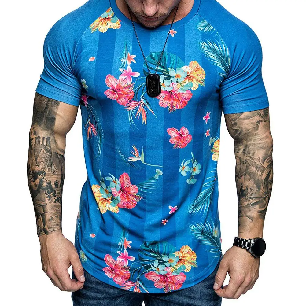 Vasaros Marškinėliai Vyrams Gėlių Spausdinti Mados T-Shirt Mados Trumpomis Rankovėmis Apvalios Kaklo Viršuje Atsitiktinis Palaidų Tee 2021