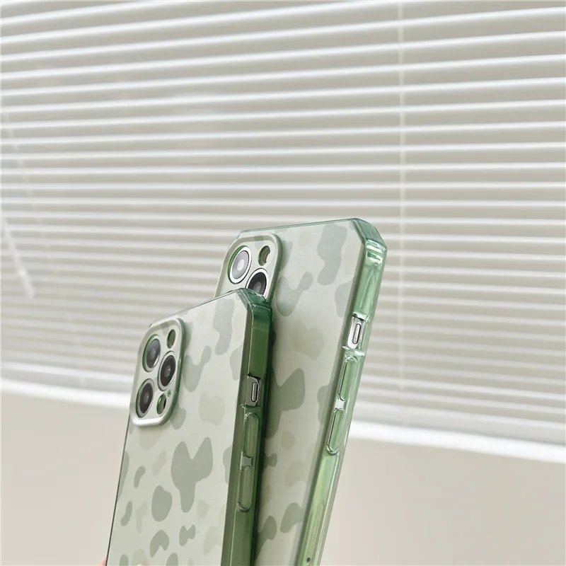 Karšto mados prekės ženklo matti žalia leopardas spausdinti objektyvo apsauga, telefono dėklas skirtas iPhone 12 11 Pro Max 7 8 Plus X XR Max XS minkštas viršelis