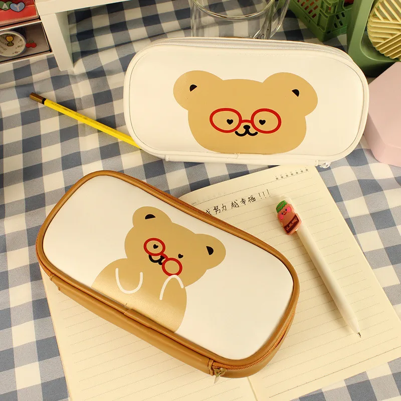 Ins akiniai bear pieštuko atveju korėjos kawaii raštinės reikmenys, gyvūnų mokyklos pieštuku krepšys merginos pencilbag moterų kosmetikos krepšys atveju dovana