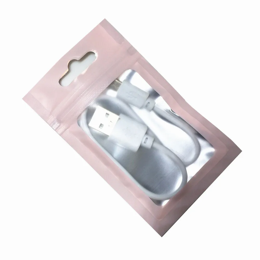 100vnt Rožinis Matinis Aliuminio Folija Zip-Lock Plastikinis Maišelis su Pakabinti Skylę Daugkartinio naudojimo Reclosable Ašara Žingsniu Maisto Užkandžių Saugojimo Maišeliai