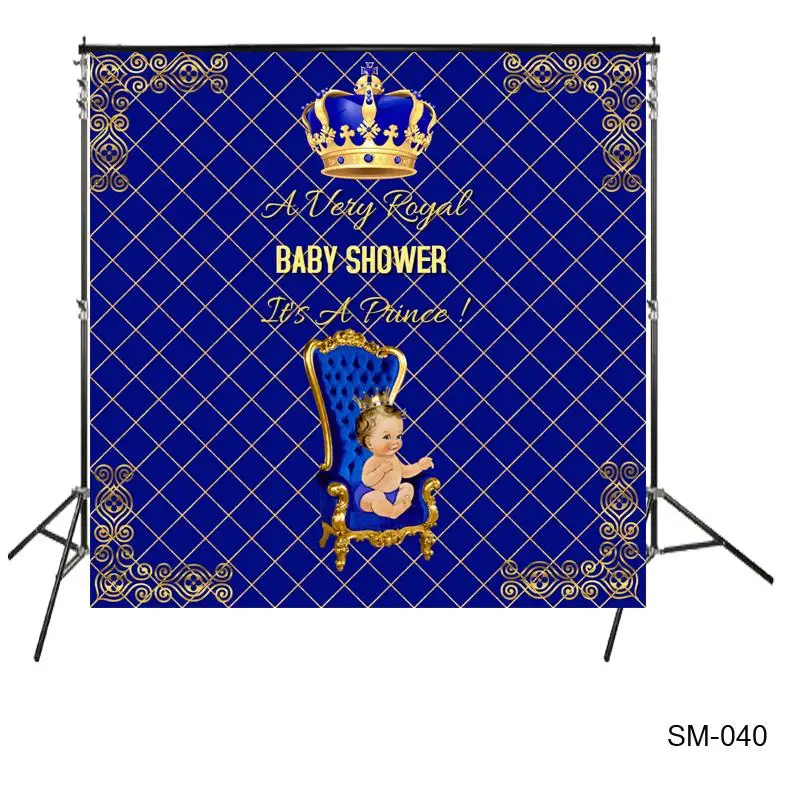Royal Baby Shower Backdrops Royal Blue Džentelmenas Berniukas Babyshower Teatro Scenos Uždangą Sluoksnių Tinklelis Desertas Stalo Fonas