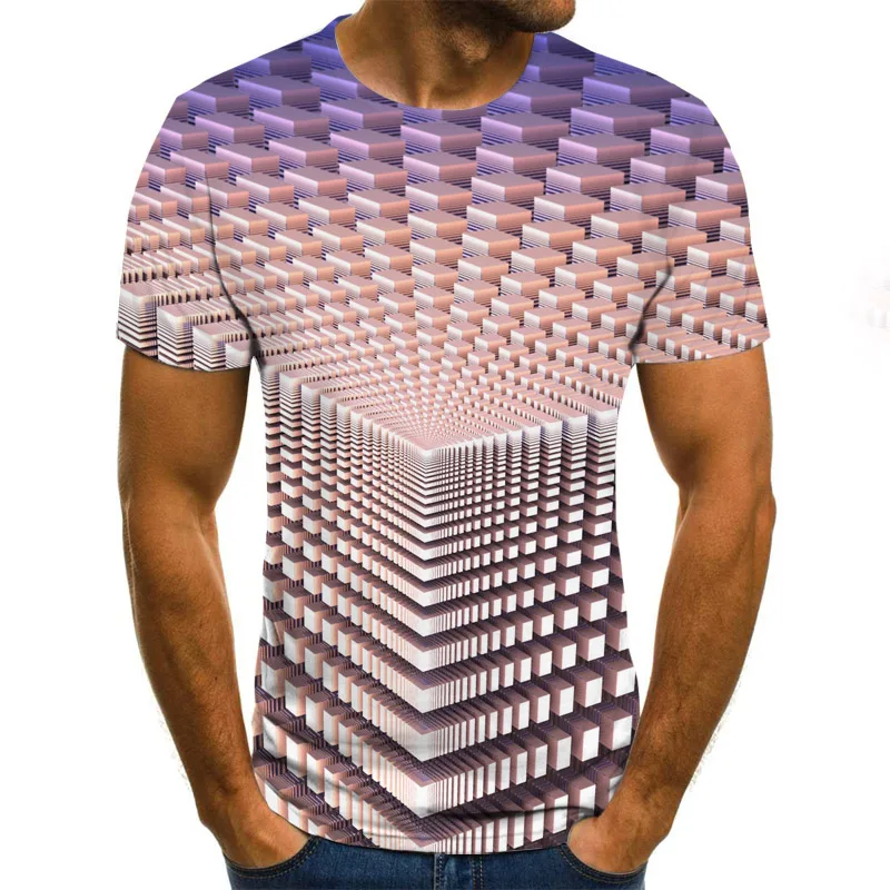 Įdomus 3D Geometrinis Kamufliažas vyriški T-shirt Harajuku Mados Viršūnes Vasaros Atsitiktinis Pledas Apvalios Kaklo Marškinėliai Plius Dydis Streetwear Apykaklės