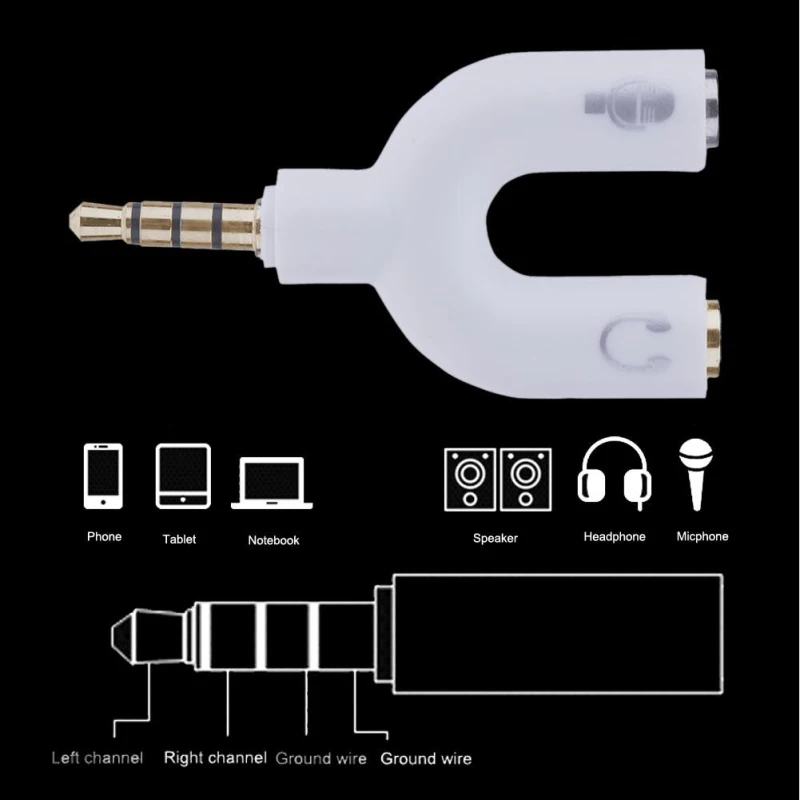 3.5 mm Nešiojama Stereo Splitter Audio jungtis Ausinės Ausinių 2 Būdas U Splitter Adapteris Prijungti Laidą Prie Laptop Tablet PC