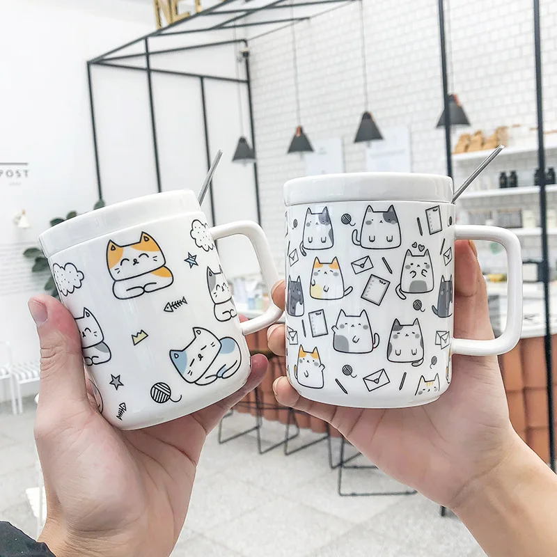 Cartoon Ins Wind Cat Ceramic Cup Artistic Fresh Net Red Creative Mug Business Office Coffee Water Cup
