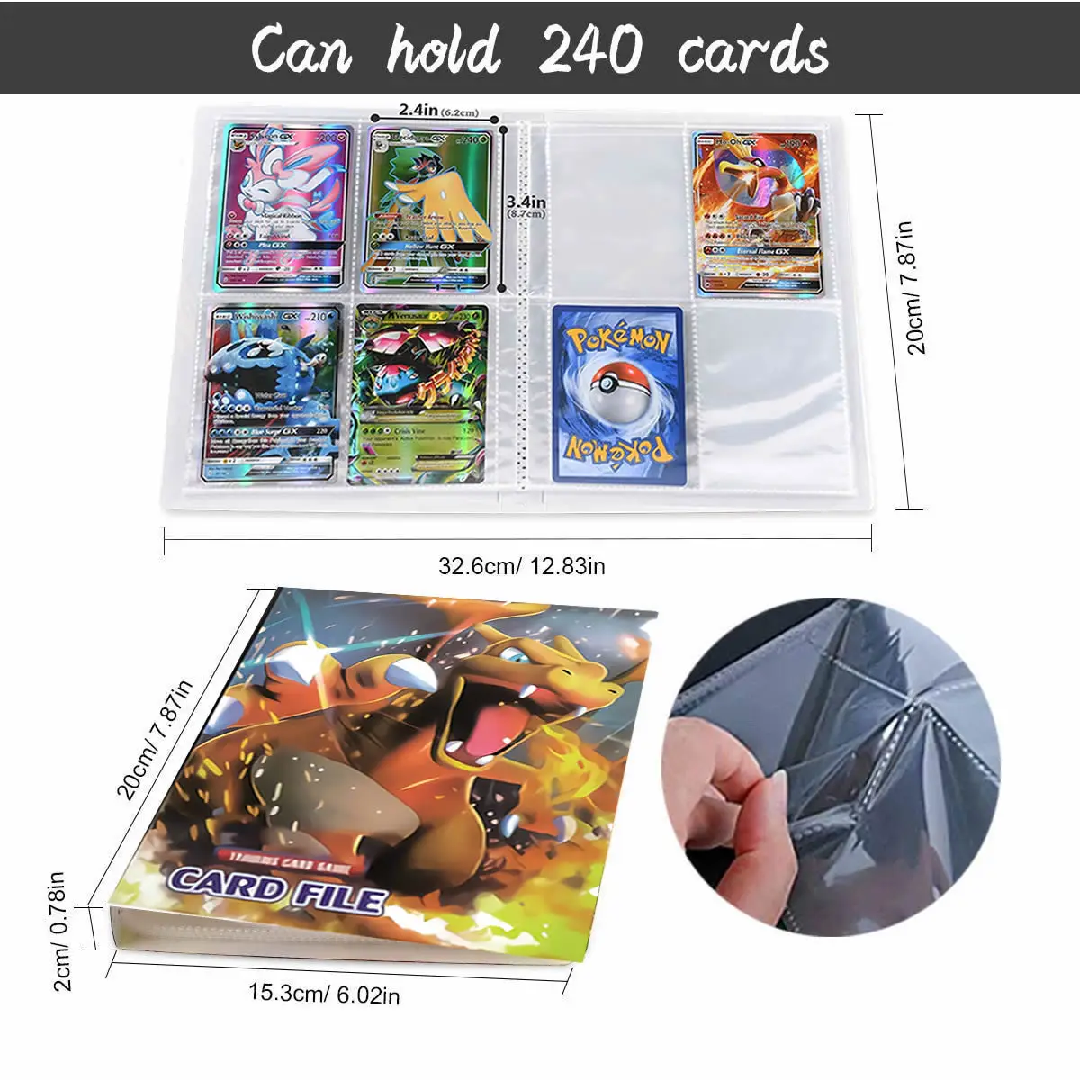 Pokemon Kortas Albumą Knyga Cool 240Pcs Anime Žaidimas Prekybos Kortelę Kolektorių Laikiklis Rišiklio Katalogą Viršaus Pakraunama Sąrašą Žaislas Dovana Vaikams