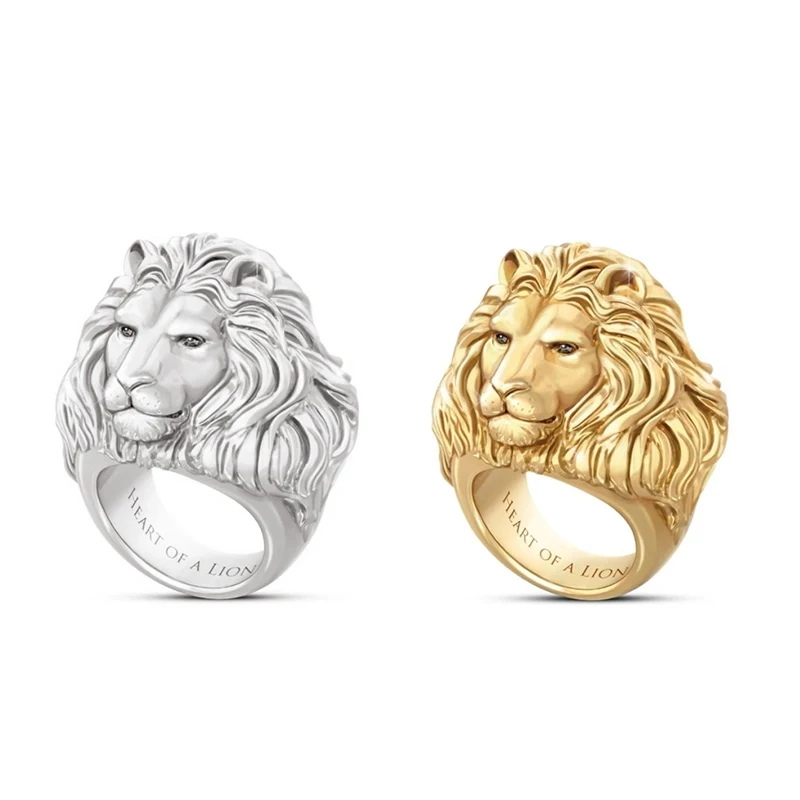 Gold Lion Žiedas Užrašu Širdies Liūto Galva Gyvūnų Modelio Lydinio Žiedas Vyrams, Moterims, Papuošalai, Dovanos