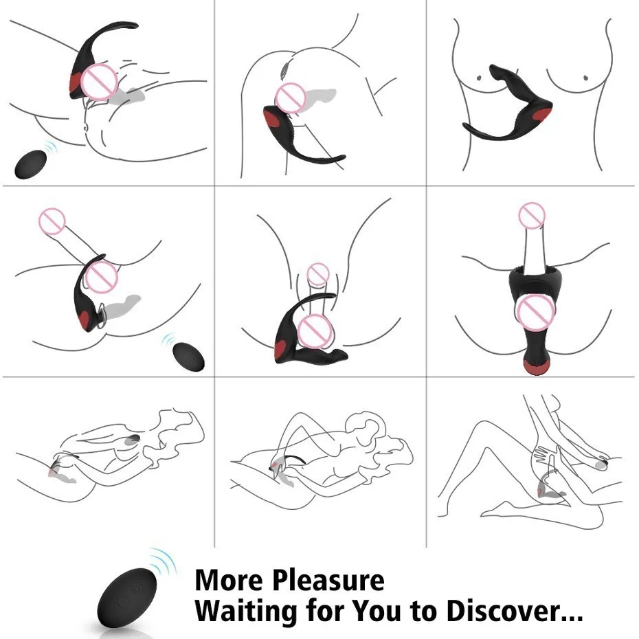 Prostatos massager Vyrų sveikatos silikono nuotolinio valdymo analinis kaištis Sėklidžių ir varpos fiksavimo žiedą Tikroviškas dildo, vibratoriai Erotinis žaislas