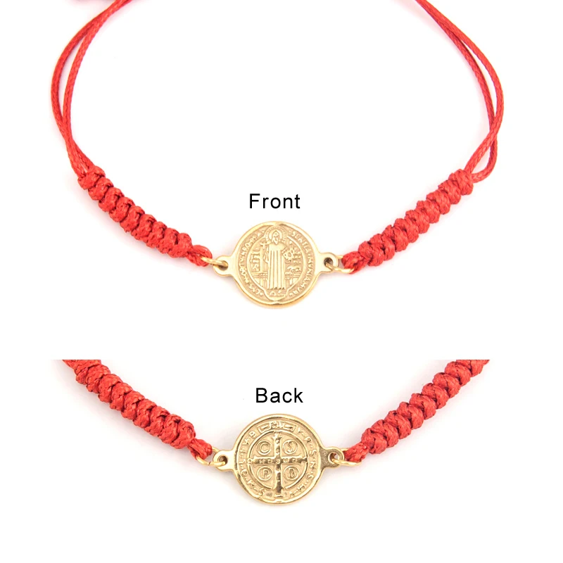 San Benito Moterys vyrai Reguliuojamas Laido Apyrankę Saint Benediktas Medalis Nerūdijančio plieno pakabukas juodos raudonos spalvos Virvė