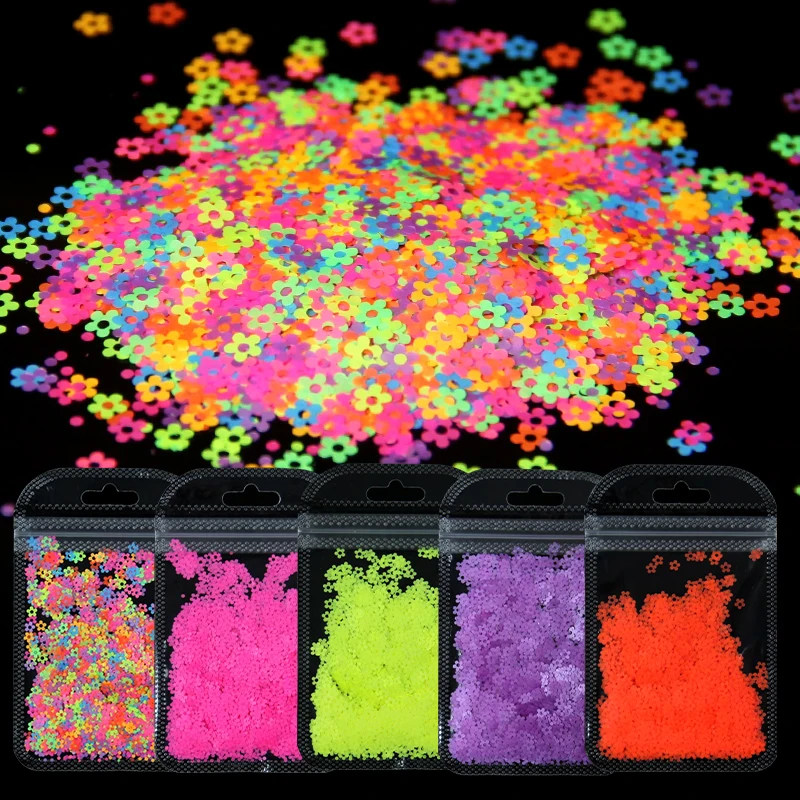 4mm Neon Gėlių Nagų Blizgučiai Fluorescencijos Blizgančių Blizgučiai Dribsnių Mišrios Spalvos Nagai Meno Skiltelės Gelio lenkijos Manikiūro 3D Papuošalai