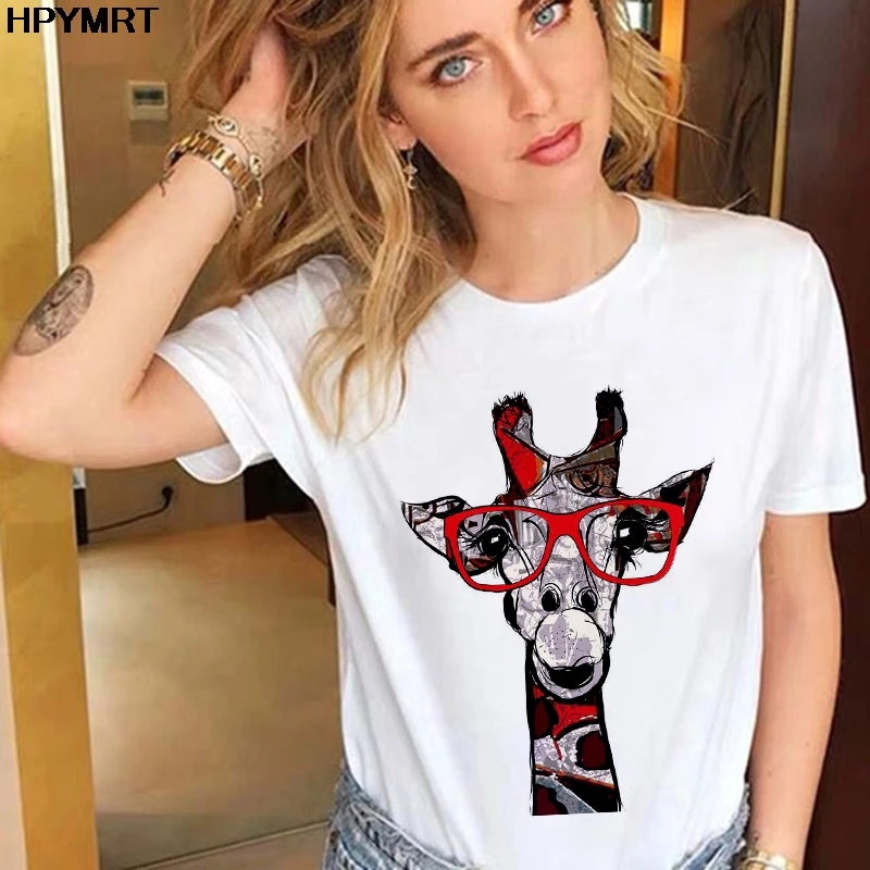 Nauja vasaros T Marškiniai moteriškos Mados žirafa Grafinis Spausdinti Vogue Tshirts Atsitiktinis Viršūnes Harajuku mielas Tees Moterų marškinėliai Drabužių