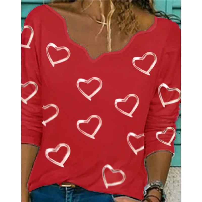 Naujas Kasdien Tee 2021 M. Pavasarį, Rudenį Atsitiktinis Meilės Spausdinimo V-kaklo Megztinis ilgomis rankovėmis Prarasti Namuose Visas rungtynes, Dugno T-shirt Viršų