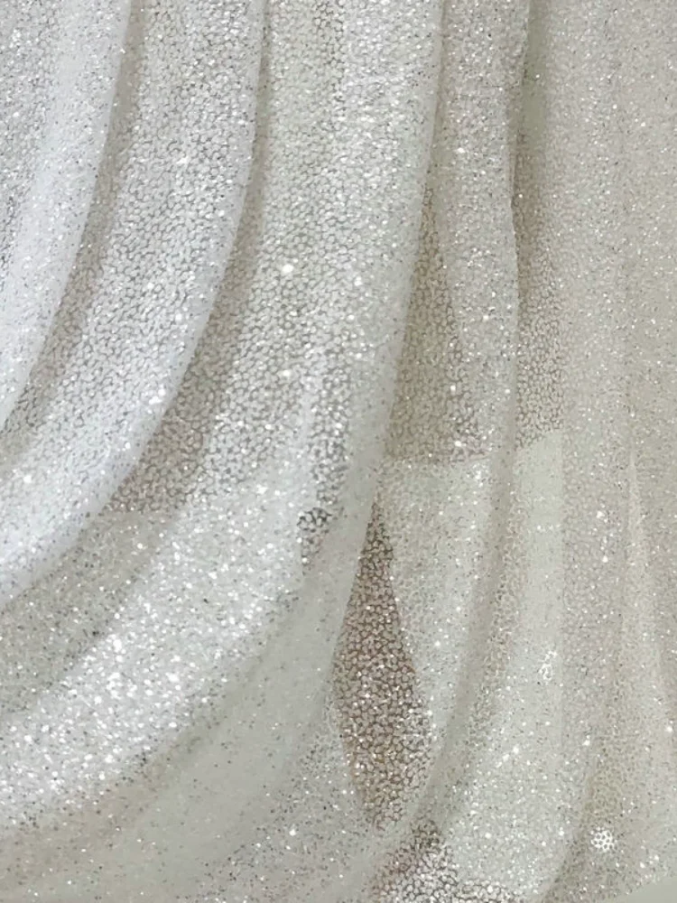 Balto Tiulio Audinio su Blizgučiai Vestuvių Suknelė Siuvimo Mados Desinger Audinio su Blizgantis Blizgučiai Šalis Fono Medžiaga
