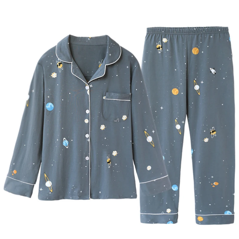 2021 medvilnės Pajama Nustatyti Moterų Pižama Atsitiktinis ilgomis Rankovėmis Sleepwear Spausdinti Pavasario Vasaros Pyjama Moterų Homewear