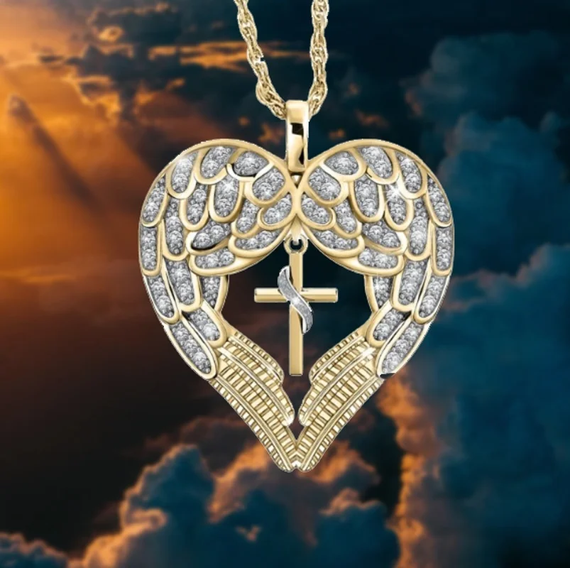 Mados Klasikinis Aukso Angelas Sparnų Širdies Formos Kryžius Pakabukas moteriški Karoliai, Šaliai, Papuošalai Valentino Dienos Dovanų Didmeninės