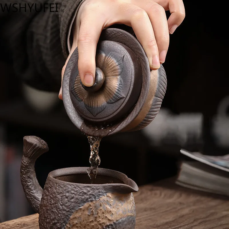 Retro Keramikos gaiwan arbatos puodelio rankų darbo tureen dangčiu dubuo kinų arbatos dubenėlį lėkštė Jingdezhen arbatos rinkinys drinkware Asmens Taurė