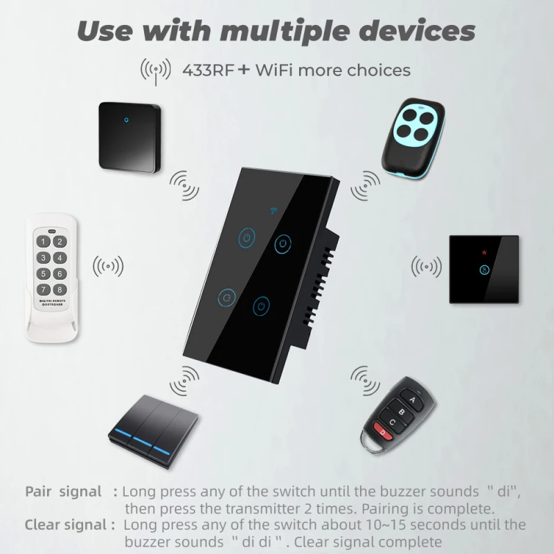 Tuya 1/2/3/4 Gauja WiFi+RF 433MHz Smart Touch Pereiti Sienos Mygtuką Perjungti Smart Gyvenimo App Nuotolinio Valdymo Dirbti Su Alexa 