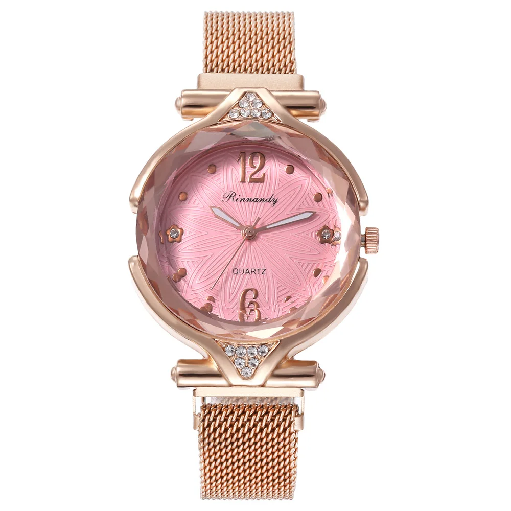 Prabanga Prizminis Stiklas, Magnetas Dirželio Sagtis Ponios Laikrodžiai Cirkonio juoda Kvarco Moterų Žiūrėti Pink Laikrodžiai часы женские zegarek