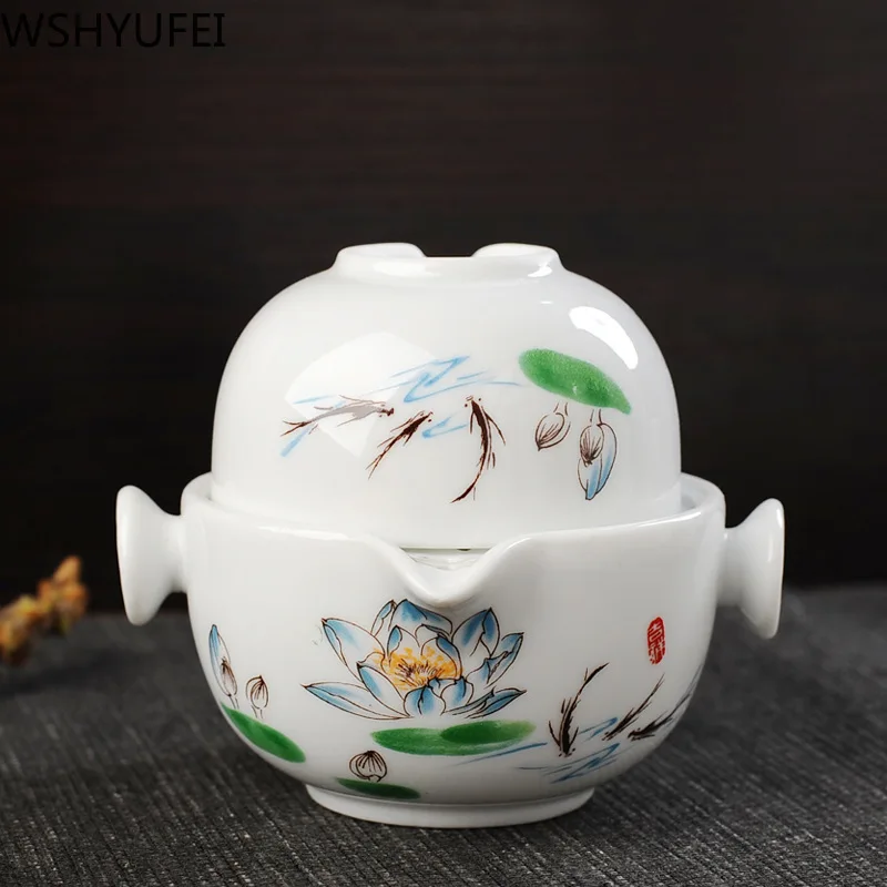 Nauja stiliaus Balto porceliano arbatos rinkinys Anti-plikymo Kelionės patogumui Arbatos rinkinys arbatos nustatyti Buitinių geriamojo indai WSHYUFEI