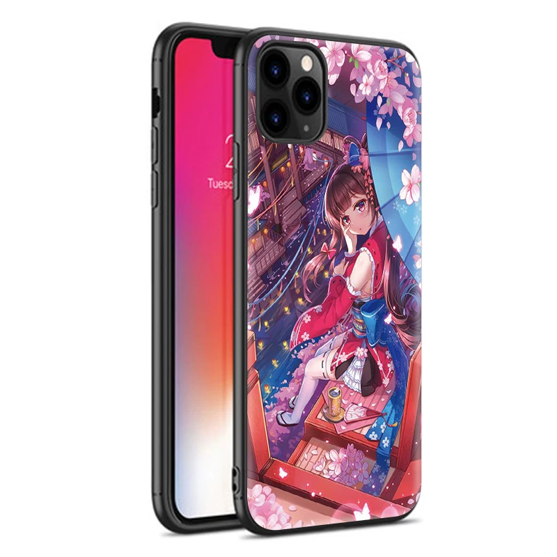 Japonų Anime, Slyvų ir Vyšnių Žiedų Mergina Dangtelis Apple iPhone 12 11 Pro Max X XR Atveju, atsparus smūgiams XS 7 8 6 6 S Plius Telefoną Fundas