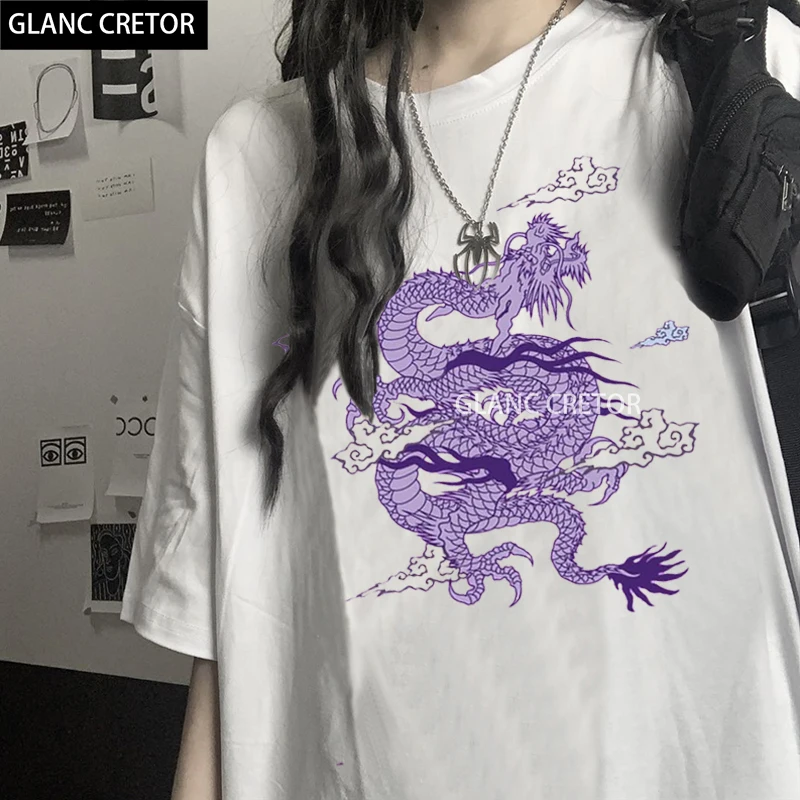 Estetinės Derliaus Negabaritinių Moteris Tshirts Medžiaga WomenT-marškinėliai Harajuku Dragon Moterų marškinėliai Moterų Streetwear Y2kTops Marškinėliai