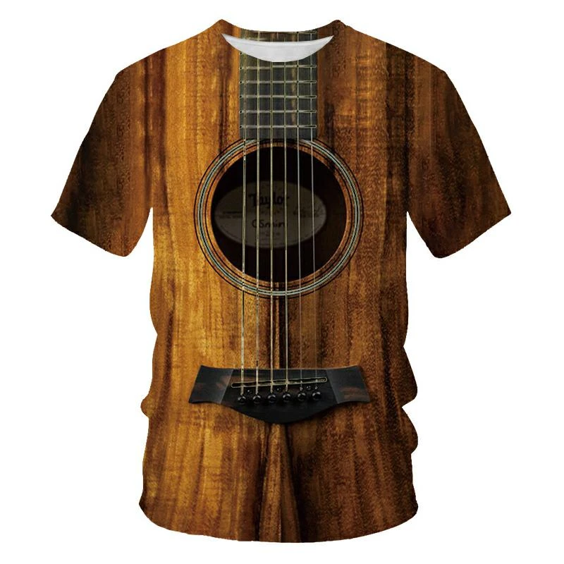 Lašas laivas 3D atspausdintas marškinėlius, O-kaklo trumparankoviai roko Muzikos Instrumentas, T-marškinėliai, gitara, būgnas fortepijonas Azijos dydis 6XL Orkestras, sporto salė
