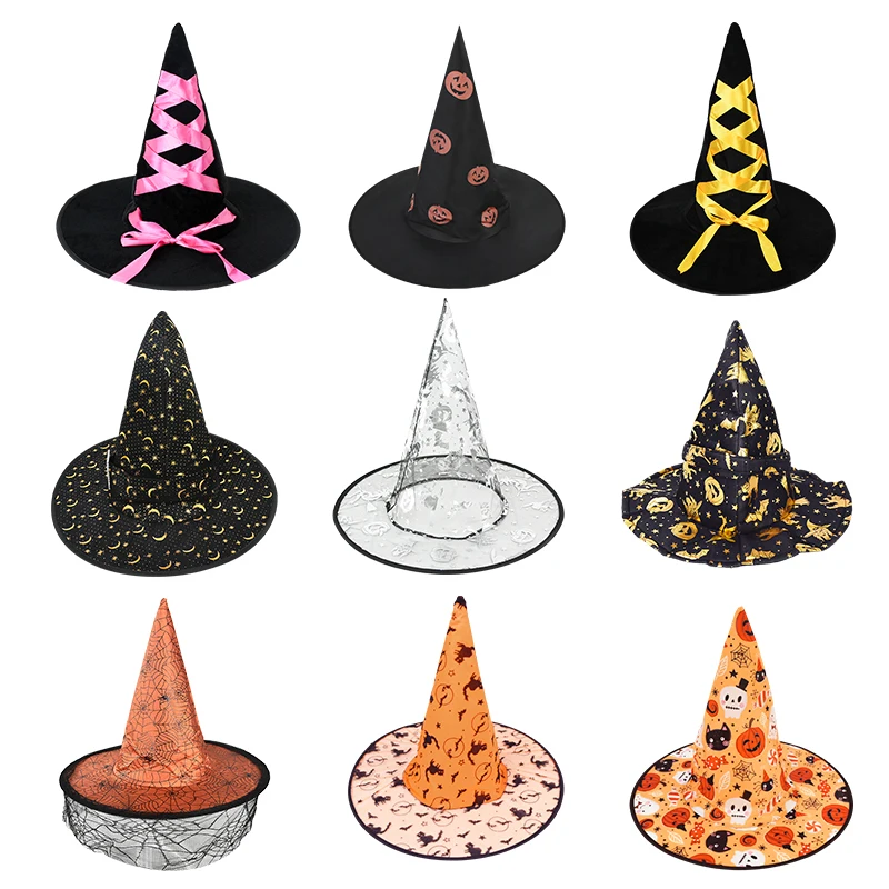 Suaugę Vaikai Ragana Skrybėlę Maskuotis Juostelės Wizard Hat Helovyno Cosplay Kostiumas Šalis Withes Viršų Skrybėlės Halloween Party Prekes