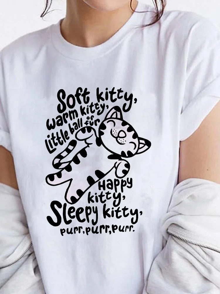 HAHAYULE-JBH Soft Kitty Šiltas Kitty Cat Juokinga T-Shirt Moterų Mielas Baltas Atspausdinta Tee Dovana Kačių Mėgėjams