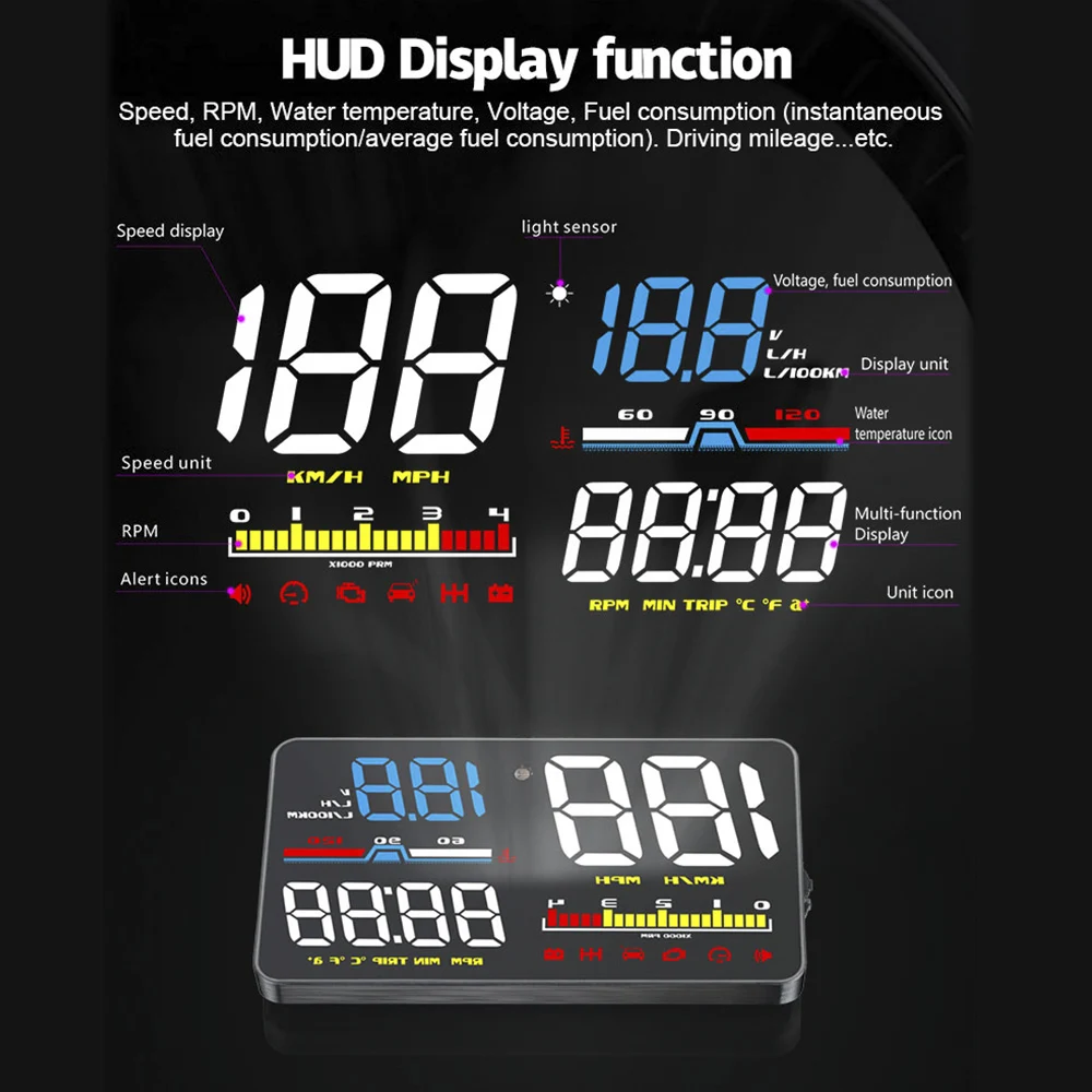 D5000 M3 Automobilį Head Up Display OBD2 Diagnostinis Įrankis HUD Rodyti Skaitmeninės Apsaugos Signalizacijos Spidometras priekinio Stiklo Ekranas, Projektorius