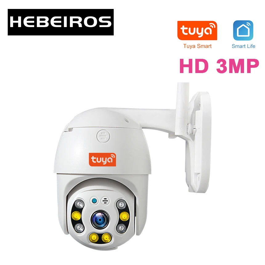 Hebeiros HD 3MP Tuya Smart Vandeniui Lauko Wifi Kamera, 1080P Belaidės Apsaugos Stebėjimo VAIZDO IP PTZ Kamera Spalvotas Vizija