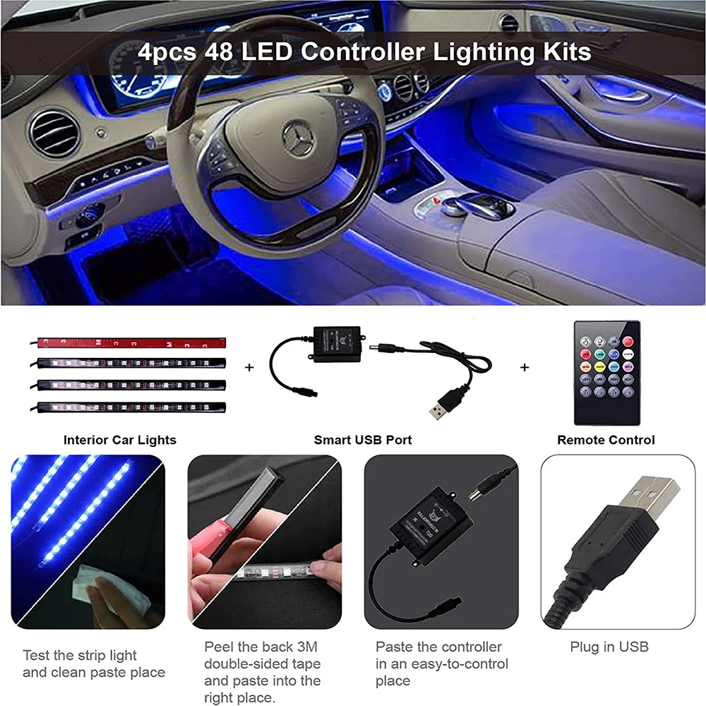 ANMINGPU Neon LED Juostelės Žibintai, Automobilių Dekoratyvinė Lempa su USB Wireless Remote APP 