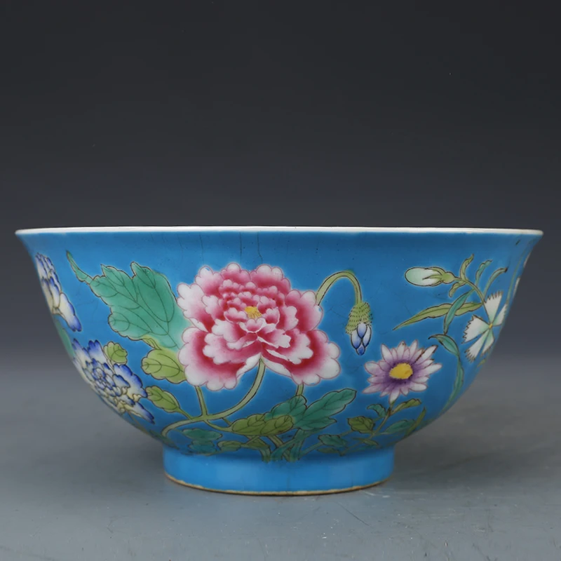 Kanas-b Imperial Rankomis dažyti Mėlyna Emalį Gėlių Dubenį Čing Dinastija Antikvariniai Porceliano Kolekcija