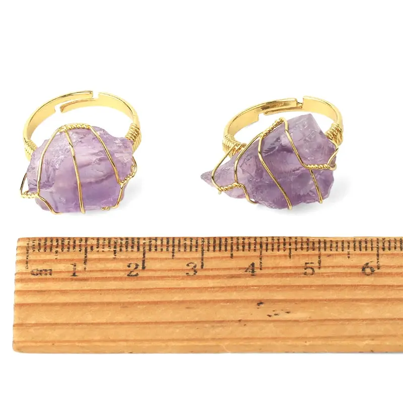 Natūralaus Akmens Nereguliarus Wire Wrap Moterų Žiedai Gydymo Violetinė Crystal Fluorito Aukso spalvų keičiamo dydžio Mados Piršto Žiedą