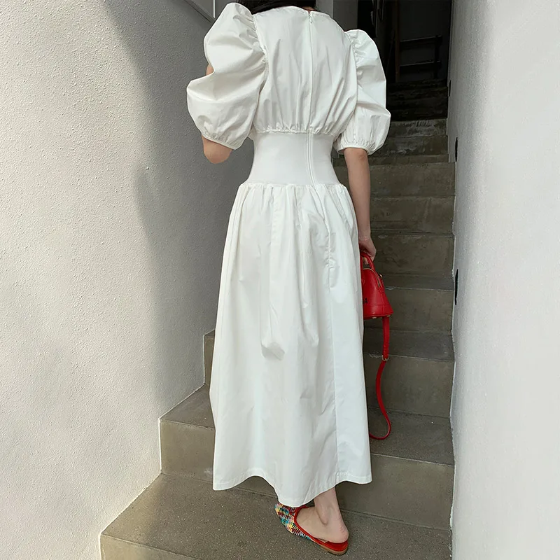 Aukštos Juosmens Sluoksniuotos Rankovėmis Ilgos Suknelės Moterims Balta Juoda Chic-line Suknelė Moterų 2021 M. Vasarą Elegantiškas Šalis Princesė Drabužiai