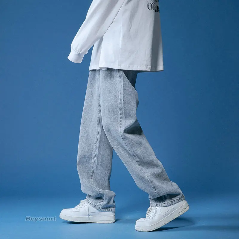 Vyriški vientisos Spalvos Tiesiai Haremas Jeans Balta/Juoda korėjos Stiliaus Žmogus Laisvas Džinsinio audinio Kelnės Streetwear Vyriškos Laisvalaikio Kelnės 6 Spalvų
