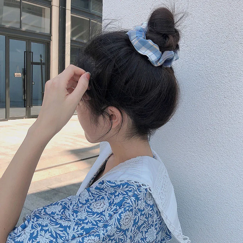 Moterys, Merginos Mielas Japonų Stiliaus Spalvingas Pledas Scrunchie Saldus Plaukų Papuošalas Plaukų Juostos Puikus Ekrano Užsklandą Mada, Plaukų Aksesuarai