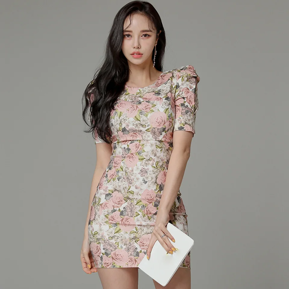 Gėlių Elegantiškas Biuras Suknelė 2021 M. Vasarą Korėjos Stiliaus Mini Suknelė Paprasta Sluoksniuotos Rankovėmis Aukštos Juosmens Stora Šalis Suknelė Moterims