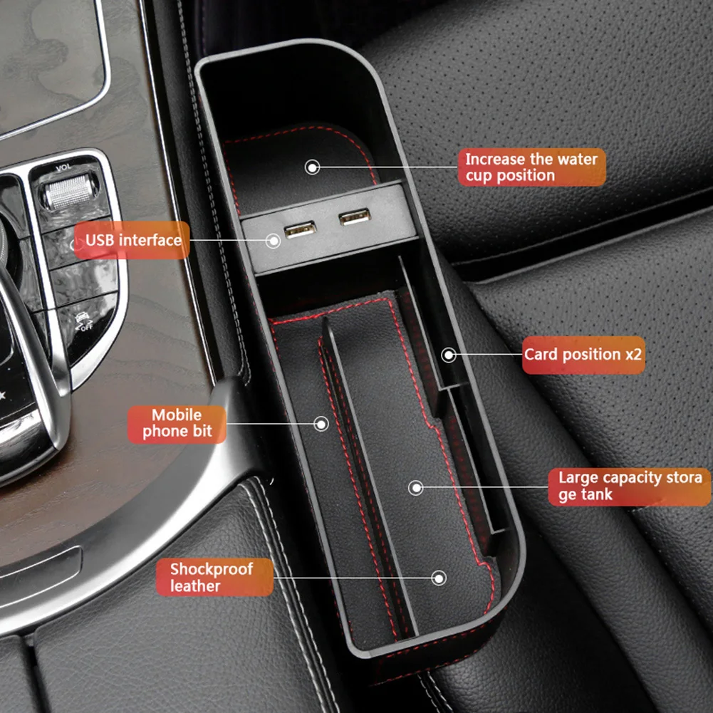 Automobilių Sėdynės Skirtumas Šoninės saugos Plyšį Užpildo Storage Box Konsolė Pusėje Kišenėje Dual USB Įkroviklis, Laikiklis Universalus Automobilių Reikmenys