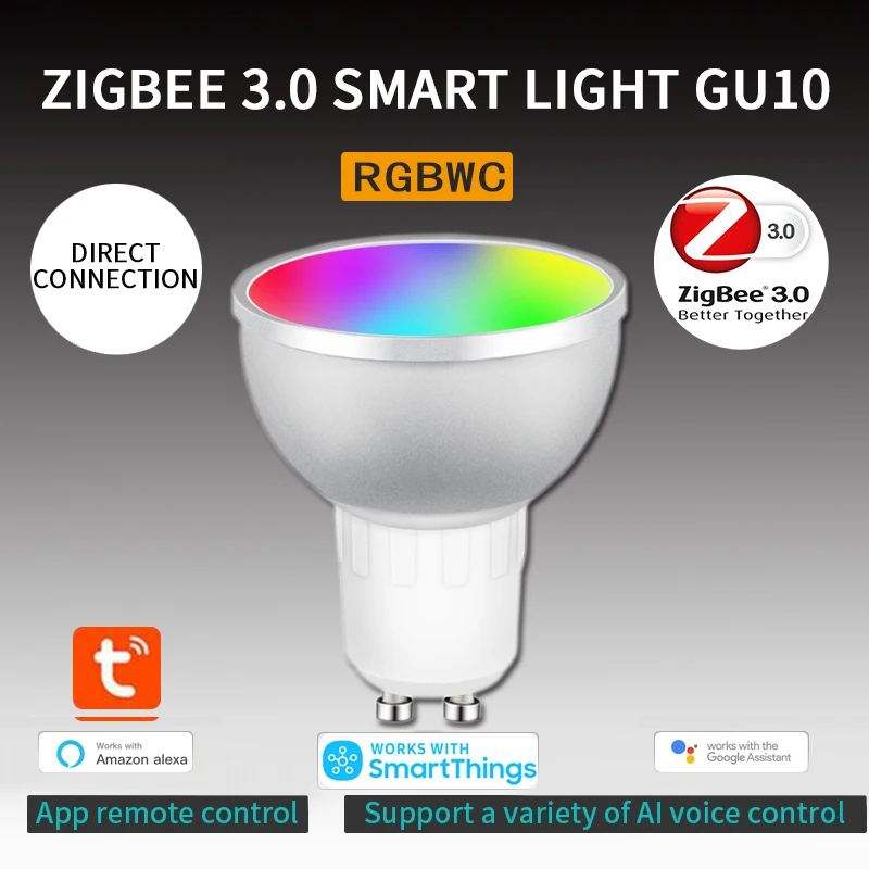 Tuya Zigbee GU10 LED Lempos, Spalva Prožektorius Patalpų Neoninis Ženklas Lemputė 5W RGBCW Balso Kontrolės Dirbti Alexa 